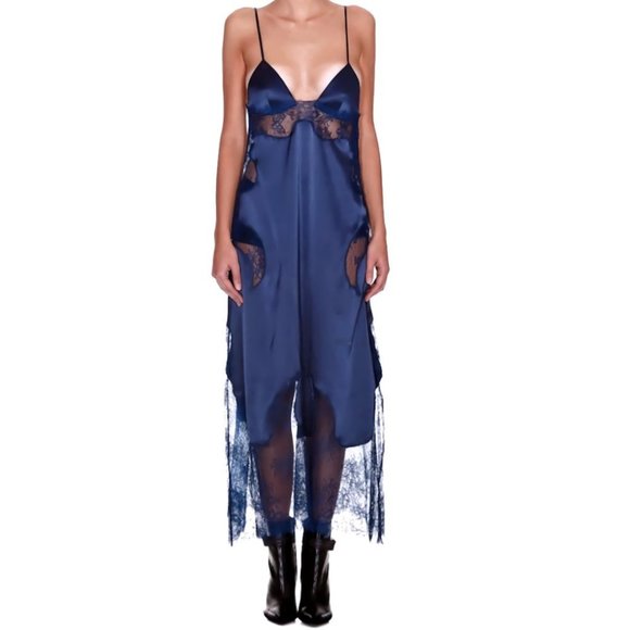 OFF-WHITE c/o Virgil Abloh Midi Slip Dress w/ Lace Cut Outs 2017 Runway - Picture 7 of 13